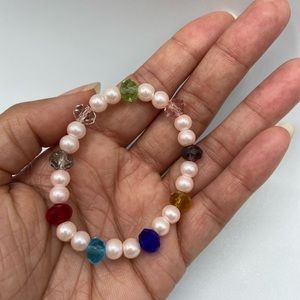 Handmade Glass Bead Pearl Elastic Bracelet